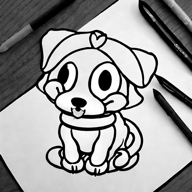 Coloring page of cute chibi anime dog