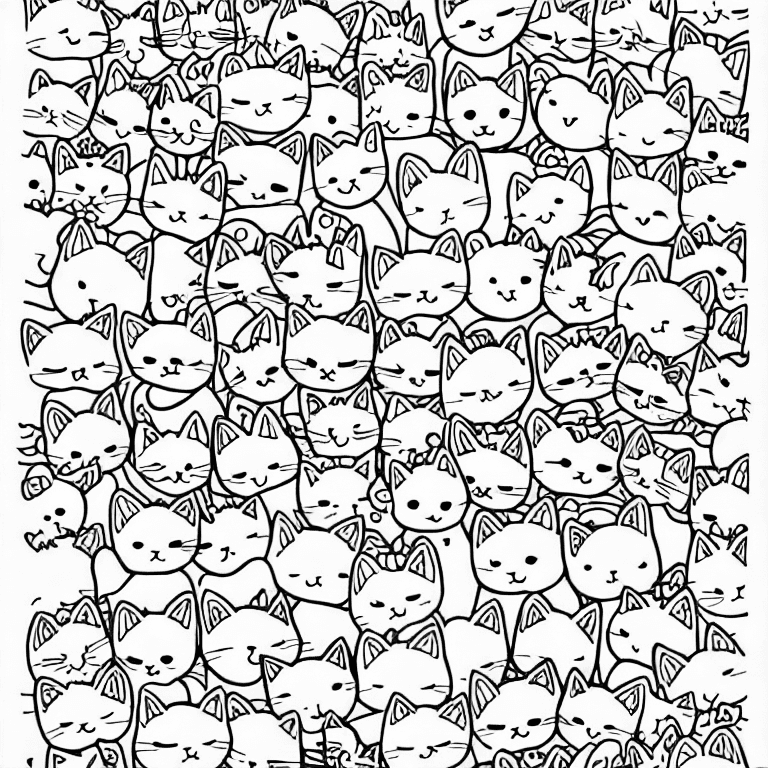 Coloring page of cute kitten kawaii adorable line art