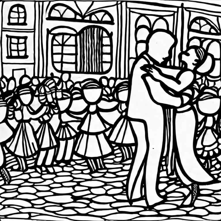 Coloring page of dance tango in the square