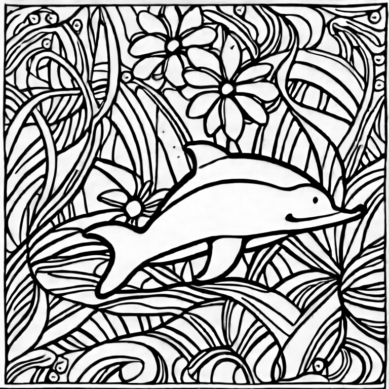 Coloring page of dolphin swimming the ocean