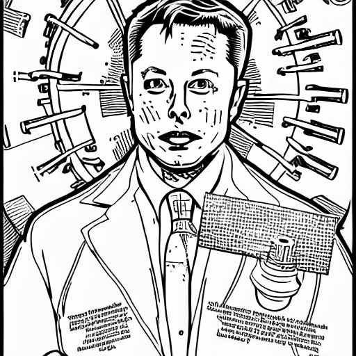 Coloring page of elon musk is a mad scientist
