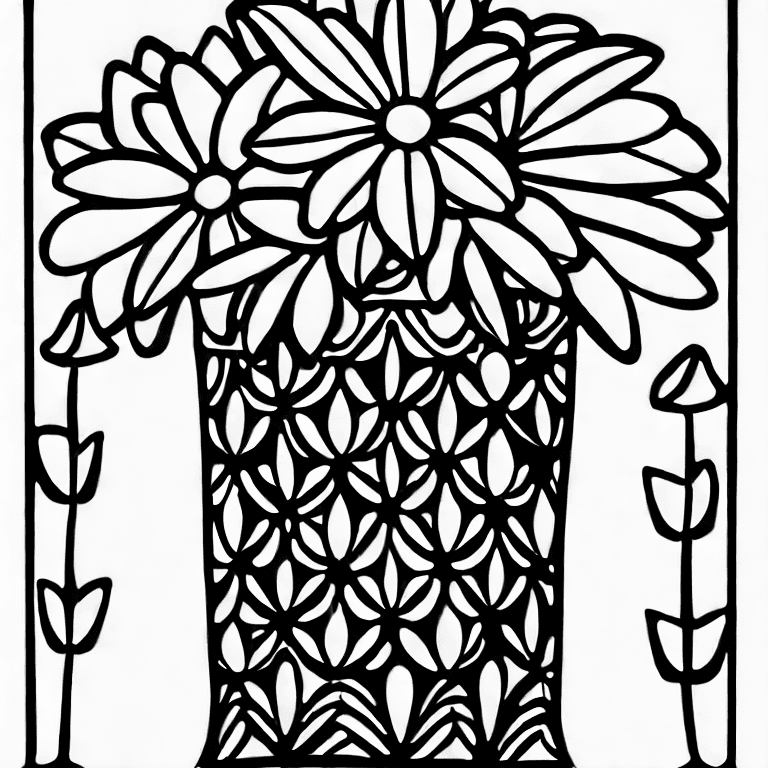 Coloring page of flower vase