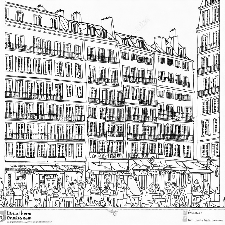 Coloring page of french city center in bordeaux
