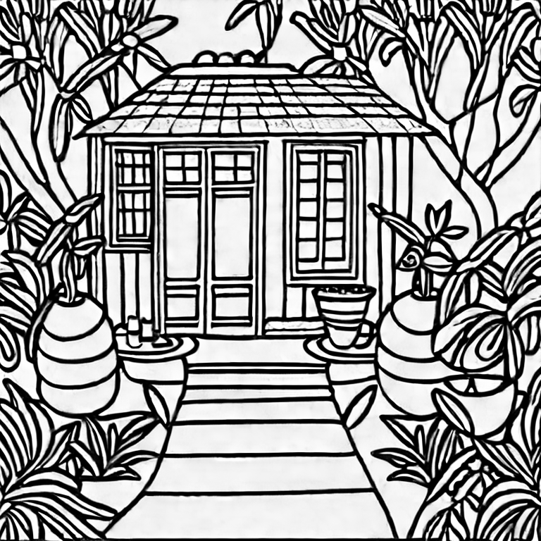 Coloring page of greeny square backyard