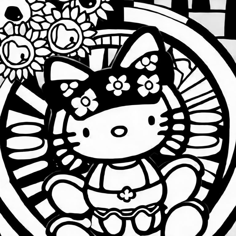 Coloring page of hello kitty and kuromi