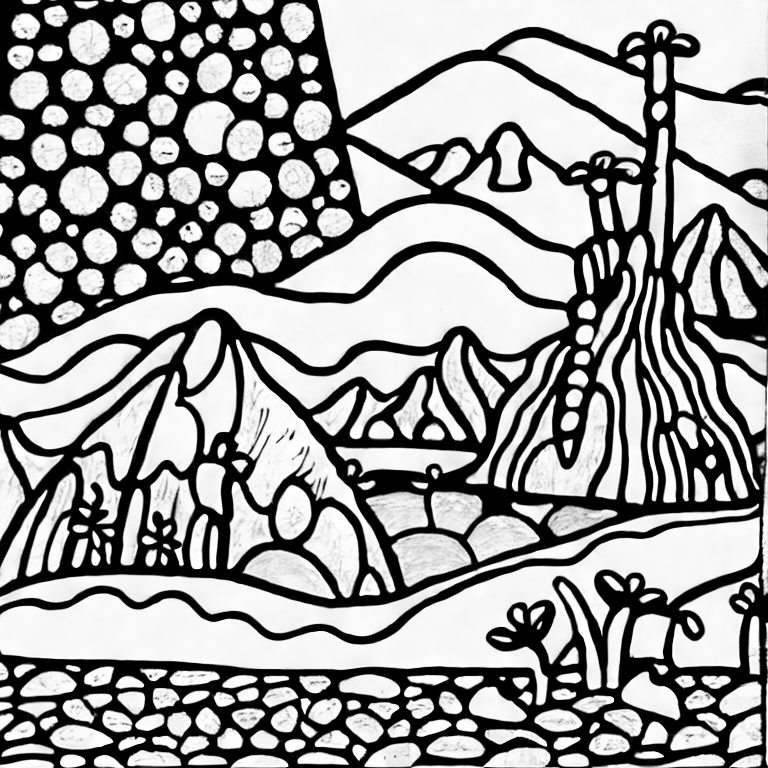 Coloring page of hiking a volcano