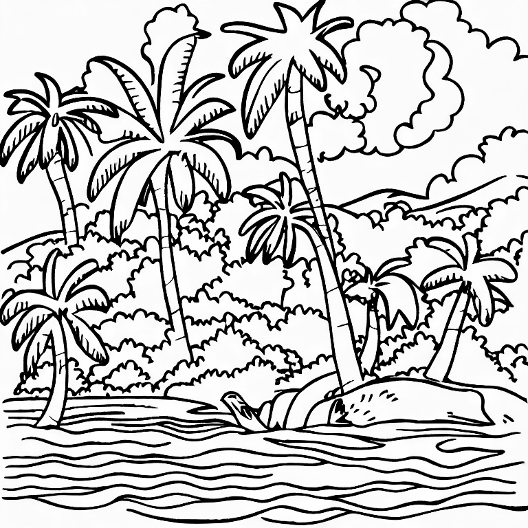 Coloring page of island