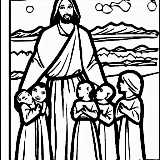 Coloring page of jesus and children