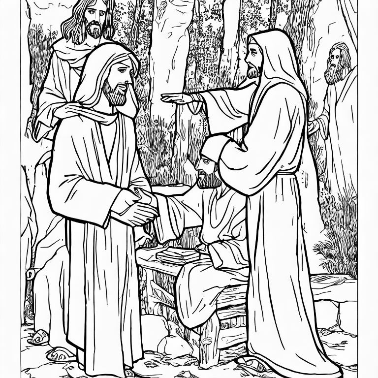 Coloring page of jesus talking to nicodemus
