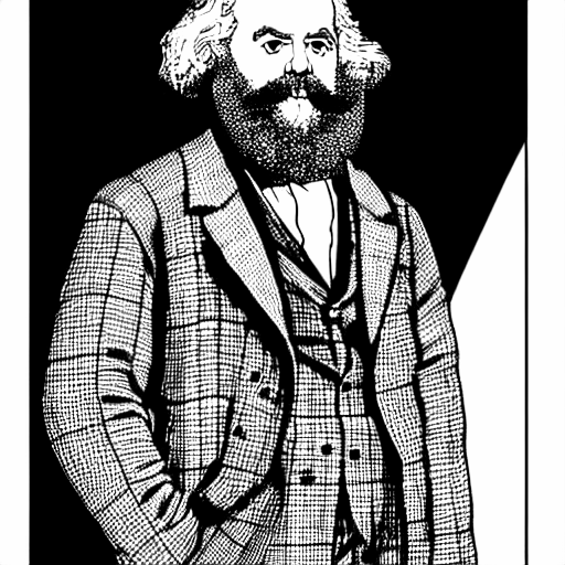 Coloring page of karl marx in a plaid jacket