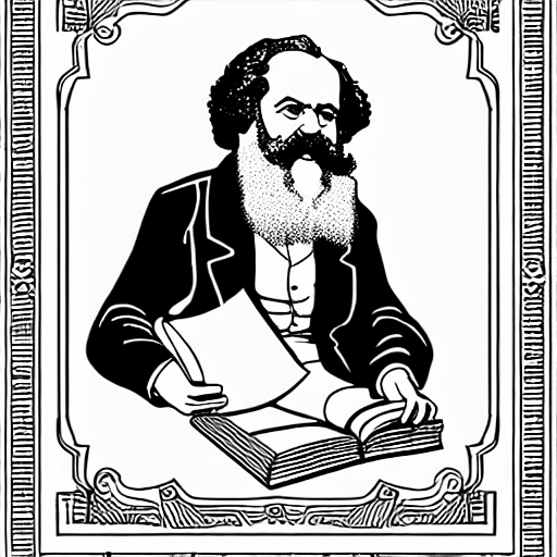 Coloring page of karl marx reading a book