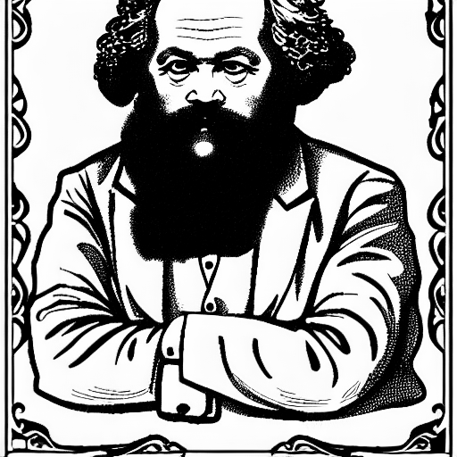 Coloring page of karl marx thinking about love