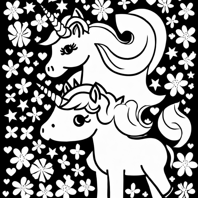 Coloring page of kawaii unicorn