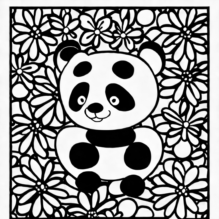 Coloring page of kid panda