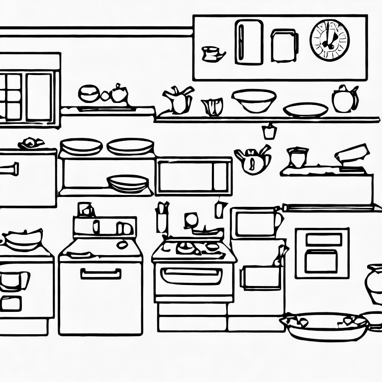 Coloring page of kitchen