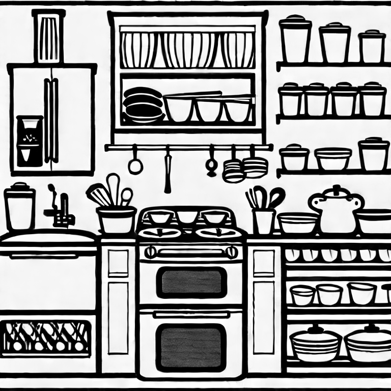 Coloring page of kitchen