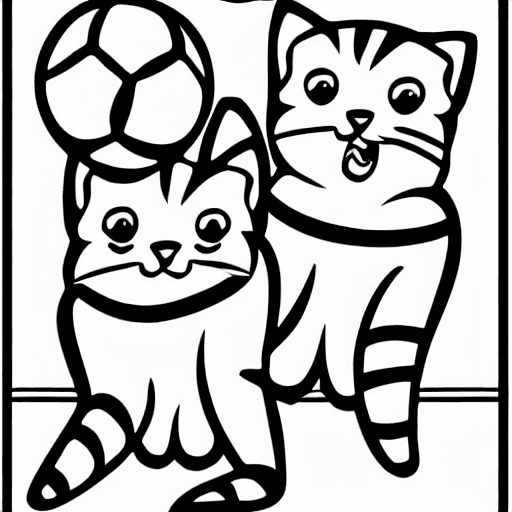 Coloring page of kittens playing soccer