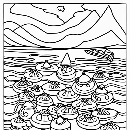 Coloring page of lake erie covered with bells