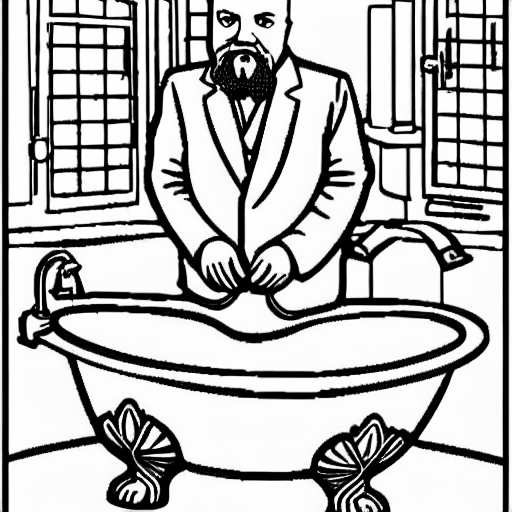Coloring page of lenin having a bath