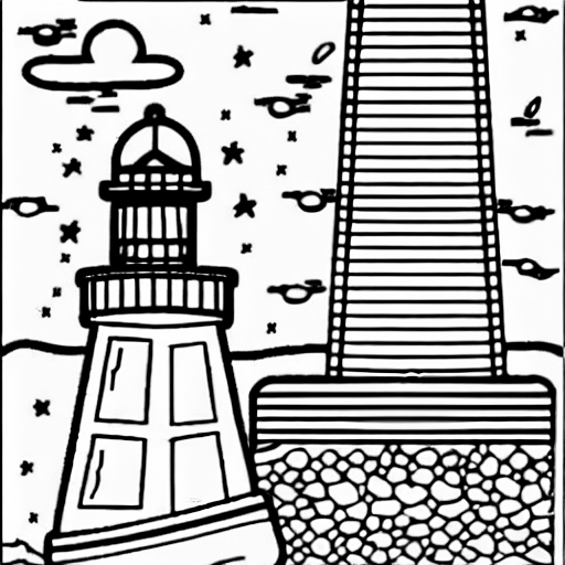 Coloring page of lighthouse on a beach