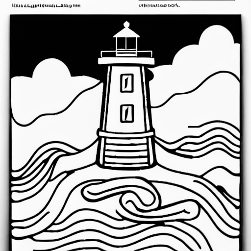 Coloring page of lighthouse on a beach