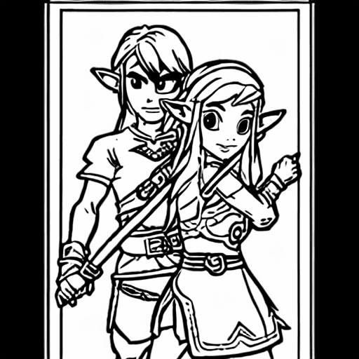 Coloring page of link and zelda