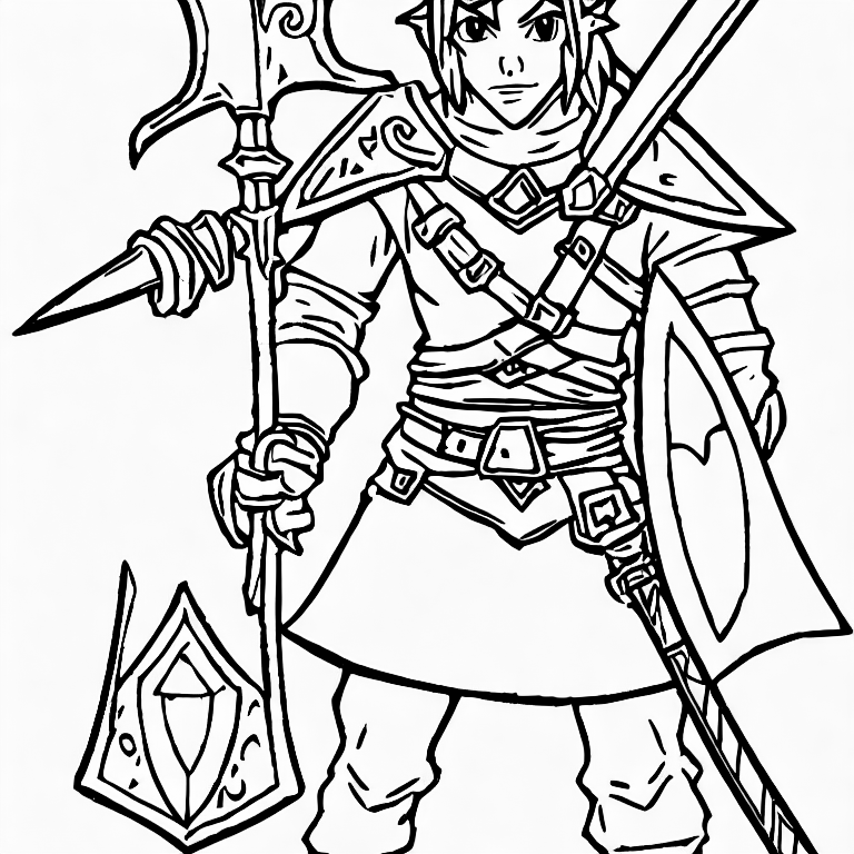 Coloring page of link with a sword