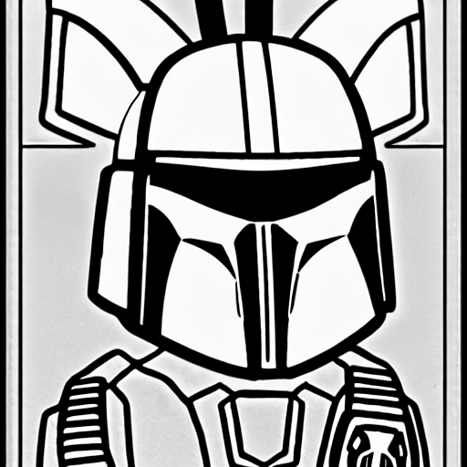 Coloring page of mandalorian at a birthday party