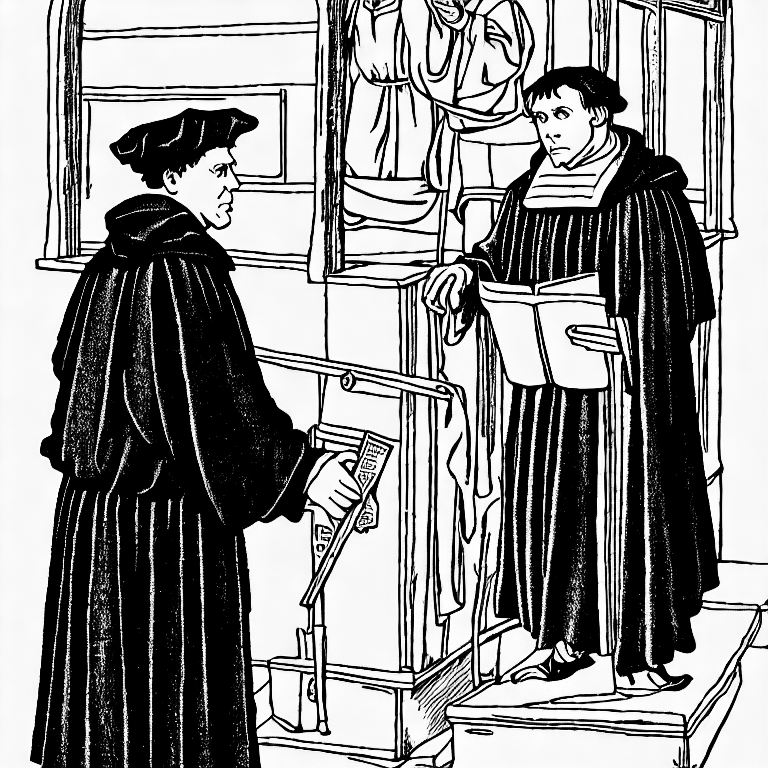 Coloring page of martin luther posting the 95 theses