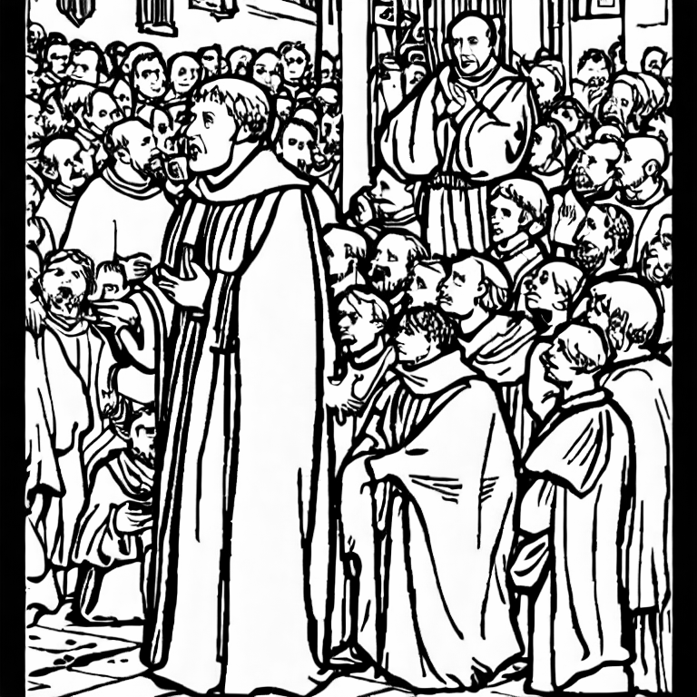 Coloring page of martin luther preaching