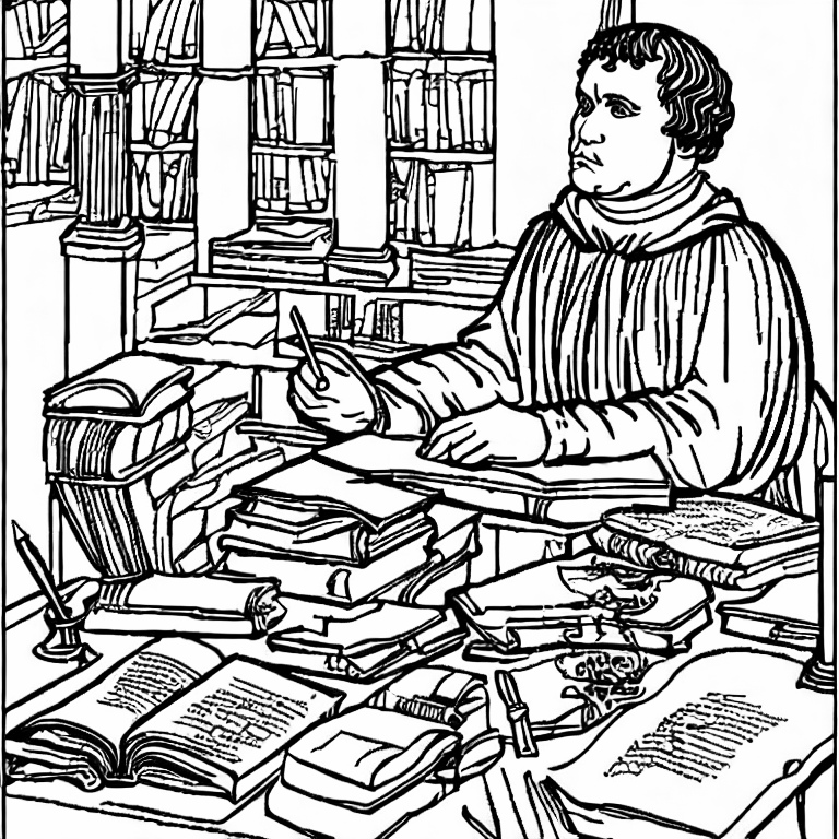 Coloring page of martin luther writing