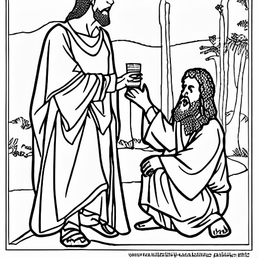 Coloring page of moses and jesus sharing a drink