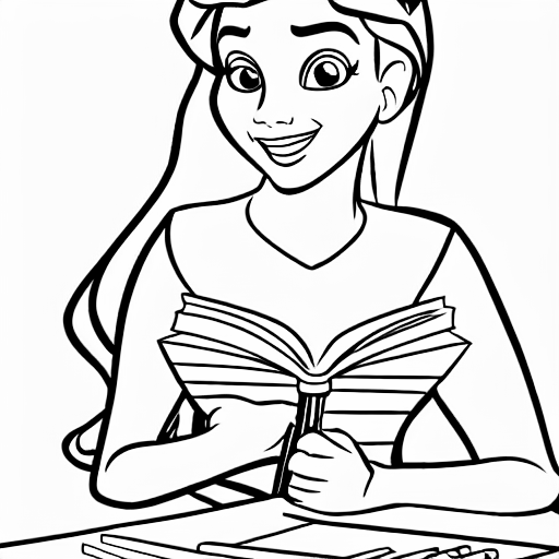 Coloring page of nerdy disney princesses writing software