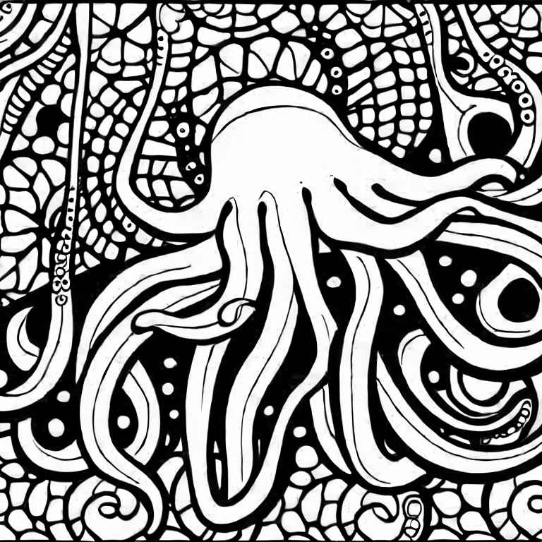 Coloring page of octopus in the ocean