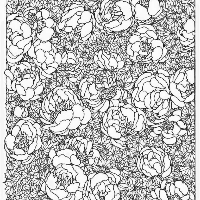 Coloring page of peonies