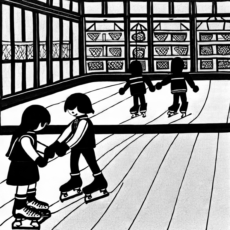 Coloring page of playmobil on ice skating rink 2 girls