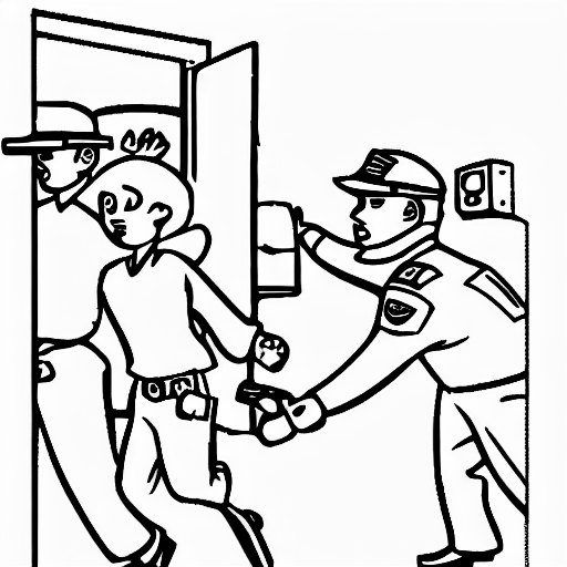 Coloring page of police chasing and catch a burglar