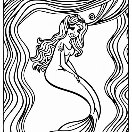 Coloring page of pretty mermaid white background