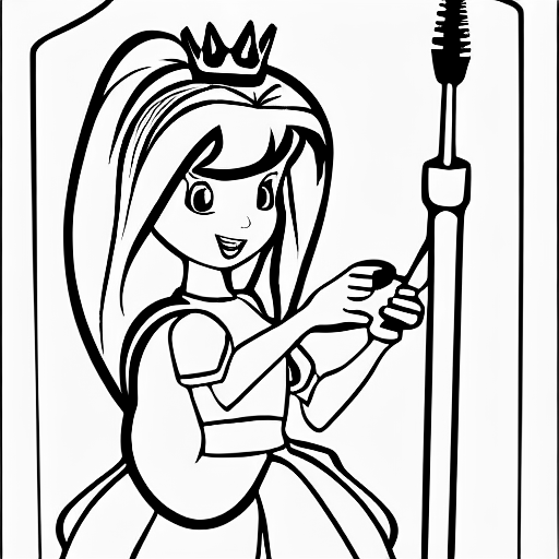 Coloring page of princess with power tools