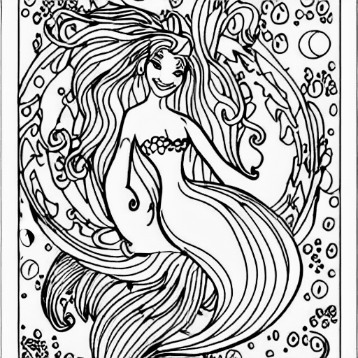 Coloring page of priness mermaid in underwater castle