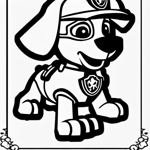 Coloring page of rider from paw patrol eating a bone
