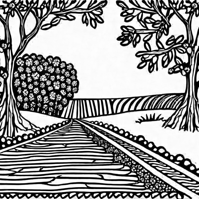 Coloring page of road in the countryside