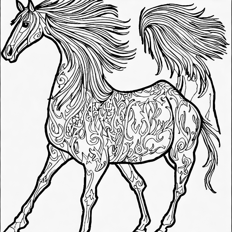 Coloring page of seven running horse