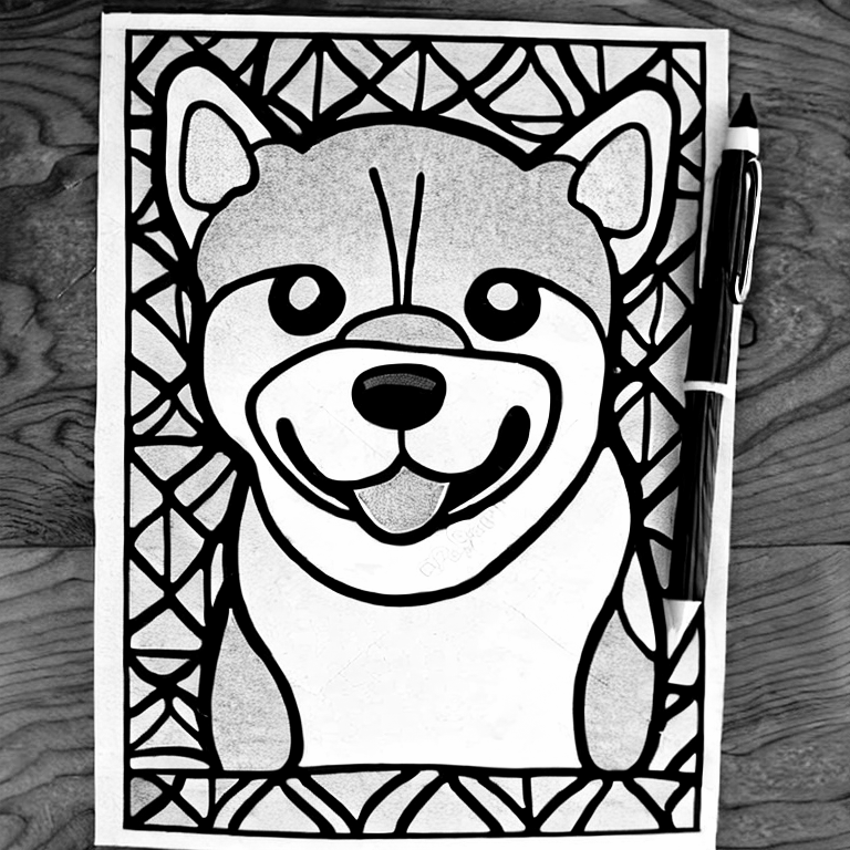 Coloring page of simple cute shiba inu dog