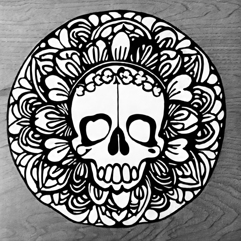 Coloring page of skull and flowers
