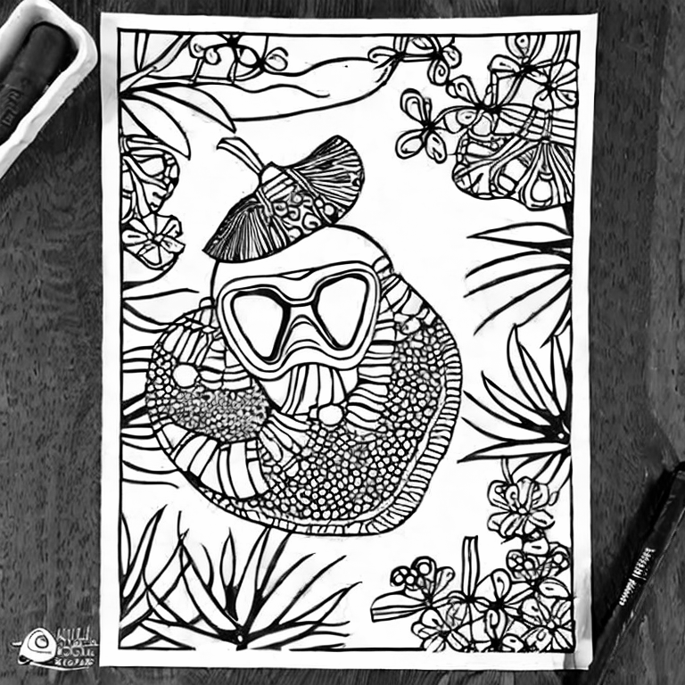 Coloring page of snorkeling