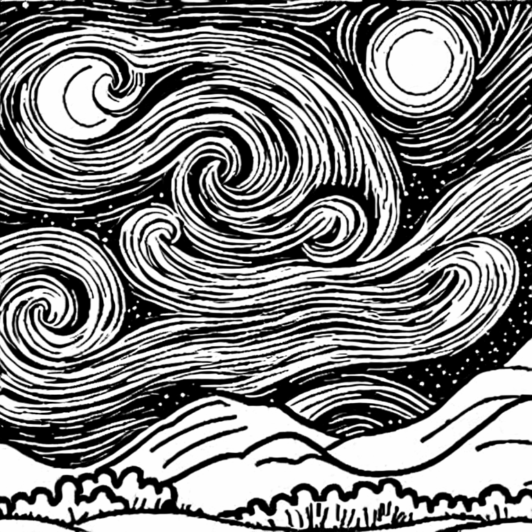 Coloring page of starry night
