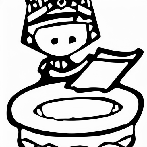 Coloring page of tiny king reading on a bowl