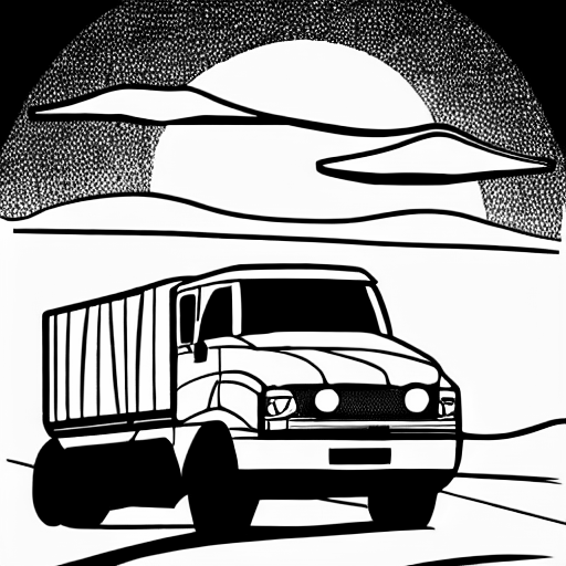 Coloring page of tonka truck driving in desert with saguaros