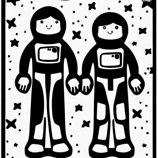 Coloring page of two astronauts holding hands